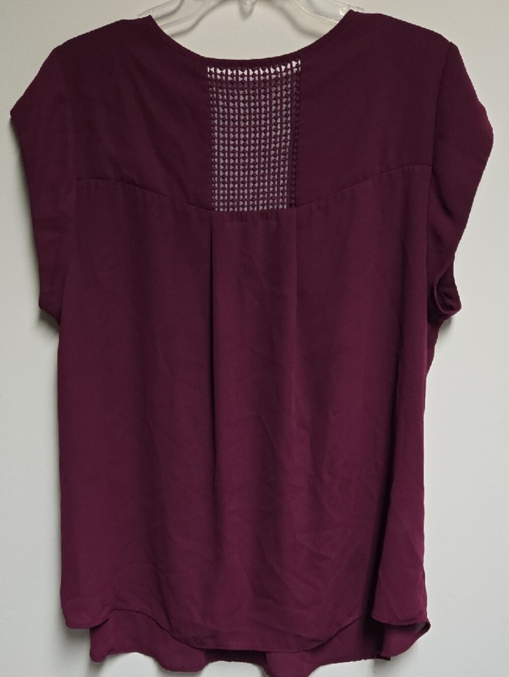 Daniel Rainn Deep Plum Crochet Yoke Cap Sleeve Blouse - Picture 3 of 7